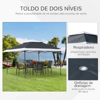 Outsunny Tenda Dobrável com Altura Ajustável em 3 Posições Teto Duplo e Bolsa de Transporte com Rodas 360x360x298 cm Cinza e Branco(m-4)