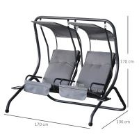Outsunny 2 Seat Modern Outdoor Swing Chairs With Handrails and Removable Canopy - Grey(m-3)
