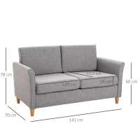 HOMCOM Canapea Doua Locuri cu Invelis in Lin Gri si Schelet in Lemn 141x70x78cm(m-3)
