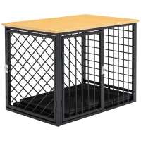 PawHut Steel Dog Crate Small Medium Dog Kennel Two Doors Tray Large Top Pet Cage 76L x 48W x 53H cm, Black(m-1)