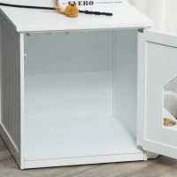 PawHut Maison de toilette pour chat design niche cabane pour chat meuble cache litière chat 1 porte avec 2 gamelles - 64 x 51 x 51,8 cm MDF blanc(m-9)
