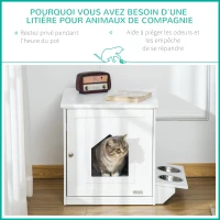PawHut Maison de toilette pour chat design niche cabane pour chat meuble cache litière chat 1 porte avec 2 gamelles - 64 x 51 x 51,8 cm MDF blanc(m-4)