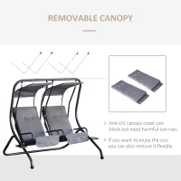 Outsunny 2 Seat Modern Outdoor Swing Chairs With Handrails and Removable Canopy - Grey(m-7)