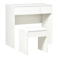 HOMCOM Makeup Desk with Drawer, Vanity Table Set with Flip-up Mirror and Cushioned Stool, White(m-13)