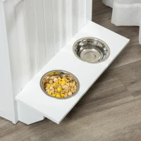 PawHut Maison de toilette pour chat design niche cabane pour chat meuble cache litière chat 1 porte avec 2 gamelles - 64 x 51 x 51,8 cm MDF blanc(m-7)
