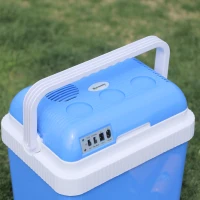 Outsunny Geleira Termoelétrico Portátil 24L Geleira Elétrica para Carro com Função de Resfriamento e Aquecimento 220-240V/12V DC para Campismo Piquenique Viagens 40x30x43cm Azul(m-9)