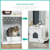 PawHut Maison de toilette pour chat design niche cabane pour chat meuble cache litière chat 1 porte avec 2 gamelles - 64 x 51 x 51,8 cm MDF blanc(m-5)