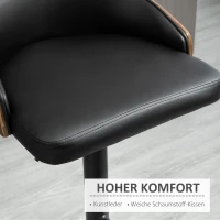 HOMCOM Set of 2 Bar Stools Swivel Bar Chairs with Footrest Height Adjustable Kitchen Chairs Swivel Chairs Faux Leather Wood Black+Coffee 48 x 49.5 x 76-96 cm(m-6)