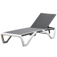 Outsunny Portable Outdoor Chaise Lounge Sun Lounger with Adjustable Back, Breathable Texteline, Light Grey(m-11)
