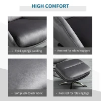 HOMCOM 2 Pieces Modern Stylish Ergonomic Tilt Leisure Armchair w/ Ottoman Grey Silver(m-4)