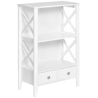 kleankin X- Frame Freestanding Floor Bathroom Storage Rack with Two Drawers, Storage Organizer, Cabinet with 3 Shelves, White(m-1)