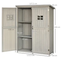 Outsunny Wooden Garden Shed Tool Storage Outsunny Wooden Garden Shed w/ Two Windows, Tool Storage Cabinet, Outdoor Double Door Organizer 127.5L x 50W x 164H cm, Grey(m-3)