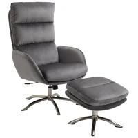 HOMCOM 2 Pieces Modern Stylish Ergonomic Tilt Leisure Armchair w/ Ottoman Grey Silver(m-11)