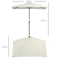 Outsunny Meio Chapéu de Sol 230x130x245 cm Chapéu de Sol para Parede Jardim com Manivela e Vara Metálica Ø38 mm Terraço Varanda Bege(m-3)