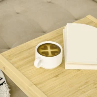 HOMCOM Tavolino da Divano con 4 Ruote e Design a C, Struttura Salvaspazio in Bambù per Salotto, 39x35.5x59cm, Colore Naturale(m-8)