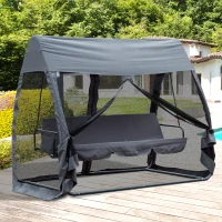 Outsunny Baloiço de Jardim de 3 Lugares Convertível em Cama com Rede Mosquiteira Carga Máxima 300kg 240x140x197cm Cinza(m-2)