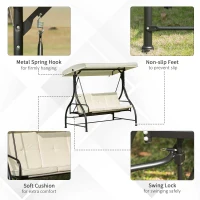 Outsunny Leagan Recliner de Gradina cu Acoperis Parasolar pentru 3 Persoane, 196 x 117 x 178cm Crem(m-6)