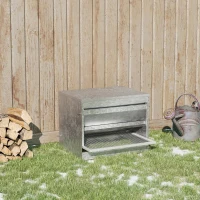 PawHut Mangiatoia per Galline 22 Litri 4 Polli, con Coperchio e Pedale, 51x38x40.5cm, Argento(m-10)