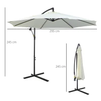 Outsunny Umbrela pentru Gradina Brat cu Manivela, Φ3x2.5m, Alba(m-3)