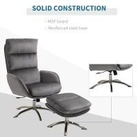 HOMCOM 2 Pieces Modern Stylish Ergonomic Tilt Leisure Armchair w/ Ottoman Grey Silver(m-6)