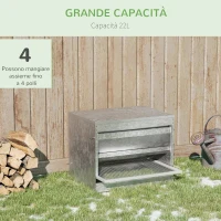 PawHut Mangiatoia per Galline 22 Litri 4 Polli, con Coperchio e Pedale, 51x38x40.5cm, Argento(m-4)