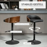 HOMCOM Set of 2 Bar Stools Swivel Bar Chairs with Footrest Height Adjustable Kitchen Chairs Swivel Chairs Faux Leather Wood Black+Coffee 48 x 49.5 x 76-96 cm(m-5)