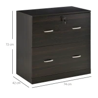 Vinsetto Cassettiera Ufficio in Legno con 2 Cassetti, Serratura e 2 Chiavi, Color Noce(m-3)