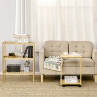 HOMCOM Tavolino da Divano con 4 Ruote e Design a C, Struttura Salvaspazio in Bambù per Salotto, 39x35.5x59cm, Colore Naturale(m-4)
