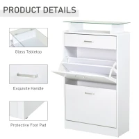 HOMCOM Multi-Functional Drawer Shoe Cabinet with Glass Top Entryway Boots Storage Rack(m-6)