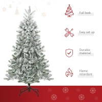 HOMCM 5ft Artificial Snow-Flocked Tree Holiday Home Indoor Christmas Decoration with Metal Feet, Green(m-7)