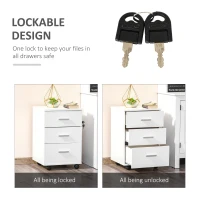 Vinsetto 3 Drawer Filing Cabinet Home Office Under Desk Mobile File Storage Organizer with Castors, White(m-4)