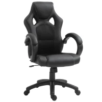 HOMCOM Scaun pentru birou,cu roti rotative la 360°, scaun gaming, inaltimea reglabila, Negru(m-1)