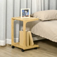 HOMCOM Tavolino da Divano con 4 Ruote e Design a C, Struttura Salvaspazio in Bambù per Salotto, 39x35.5x59cm, Colore Naturale(m-10)