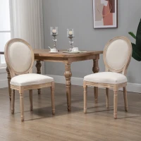 HOMCOM 2-Piece Set Dining Chairs Vintage Kitchen Chair Upholstered with Backrest Linen-Touch Solid Wood Cream White + Natural 49 x 56 x 96 cm(m-10)