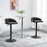 HOMCOM Set of 2 Bar Stools Swivel Bar Chairs with Footrest Height Adjustable Kitchen Chairs Swivel Chairs Faux Leather Wood Black+Coffee 48 x 49.5 x 76-96 cm(m-10)