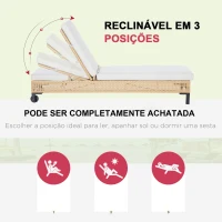 Outsunny Espreguiçadeira de Vime de Jardim Chaise Longue com Encosto Ajustável em 3 Posições Almofada Acolchoada e 2 Rodas para Terraço Exterior Aço 65x200x31cm Natural e Bege(m-4)