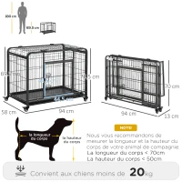 PawHut Heavy Duty Metal Dog Crates Foldable Puppy Kennel Pet Cage Playpen with Double Door Removable Tray Wheels with Brake Dark Grey(m-3)
