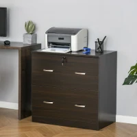 Vinsetto Cassettiera Ufficio in Legno con 2 Cassetti, Serratura e 2 Chiavi, Color Noce(m-2)