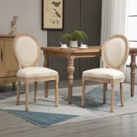 HOMCOM 2-Piece Set Dining Chairs Vintage Kitchen Chair Upholstered with Backrest Linen-Touch Solid Wood Cream White + Natural 49 x 56 x 96 cm(m-2)