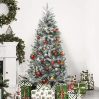 HOMCM 5ft Artificial Snow-Flocked Tree Holiday Home Indoor Christmas Decoration with Metal Feet, Green(m-2)