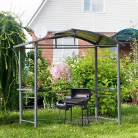 Outsunny Gazebo a Pergola con Tetto Impermeabile e Ripiani Portaoggetti, 240x150x230cm(m-10)