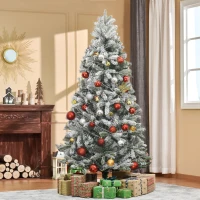 HOMCM 5ft Artificial Snow-Flocked Tree Holiday Home Indoor Christmas Decoration with Metal Feet, Green(m-10)
