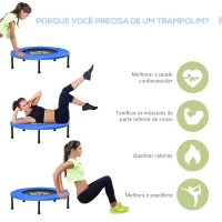 HOMCOM Trampolim Fitness Ø81cm Trampolim de Aço com Borda Protetora e 28 Molas para Exercícios em Interior E Exterior Carga 100kg 81x81x22,5cm Preto e Azul(m-6)