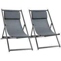 Outsunny Set 2 Sezlonguri Pliabile din Alumini si Textilen Gri(m-2)