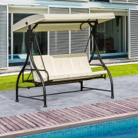 Outsunny Leagan Recliner de Gradina cu Acoperis Parasolar pentru 3 Persoane, 196 x 117 x 178cm Crem(m-2)