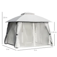 Outsunny 10' x 10' Steel Gazebo Canopy Party Tent Shelter with Double Roof & Curtains & Netting Sidewalls, Light Grey(m-3)