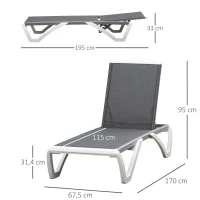 Outsunny Portable Outdoor Chaise Lounge Sun Lounger with Adjustable Back, Breathable Texteline, Light Grey(m-3)