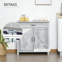 HOMCOM Farmhouse Barn Door Sideboard Storage Cabinet Coffee Bar for LIVING Room – Grey Grain(m-7)