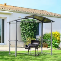 Outsunny Gazebo a Pergola con Tetto Impermeabile e Ripiani Portaoggetti, 240x150x230cm(m-2)