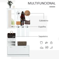 HOMCOM Móvel Cabide de Entrada de 3 Peças Armário de Entrada com Cabide Espelho Sapateira e Gaveta 90x10x102 cm Branco(m-4)